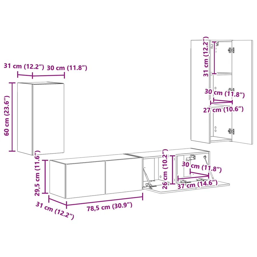 Ensemble meuble TV Montage mural 4 pcs Noir Bois d'ingénierie - 16
