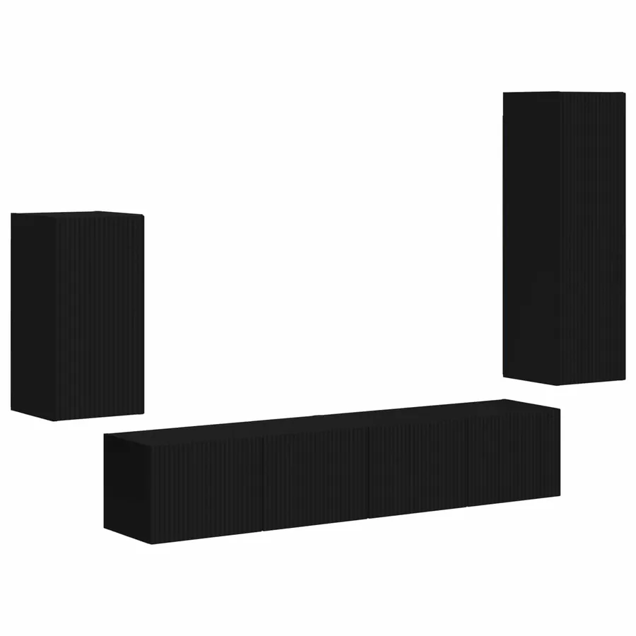 Ensemble meuble TV Montage mural 4 pcs Noir Bois d'ingénierie - 2