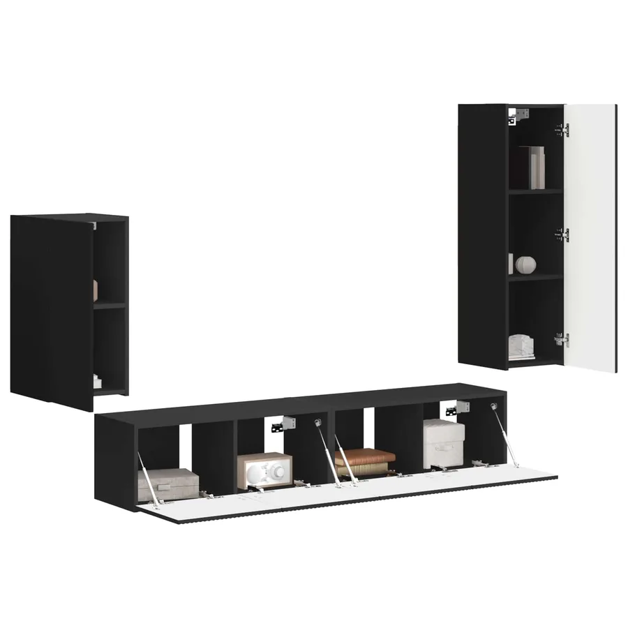 Ensemble meuble TV Montage mural 4 pcs Noir Bois d'ingénierie - 3