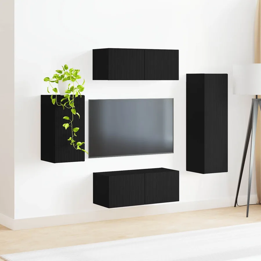 Ensemble meuble TV Montage mural 4 pcs Noir Bois d'ingénierie - 4