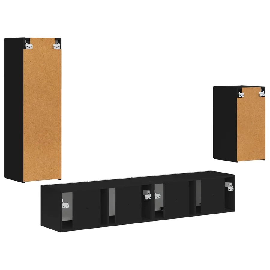 Ensemble meuble TV Montage mural 4 pcs Noir Bois d'ingénierie - 9