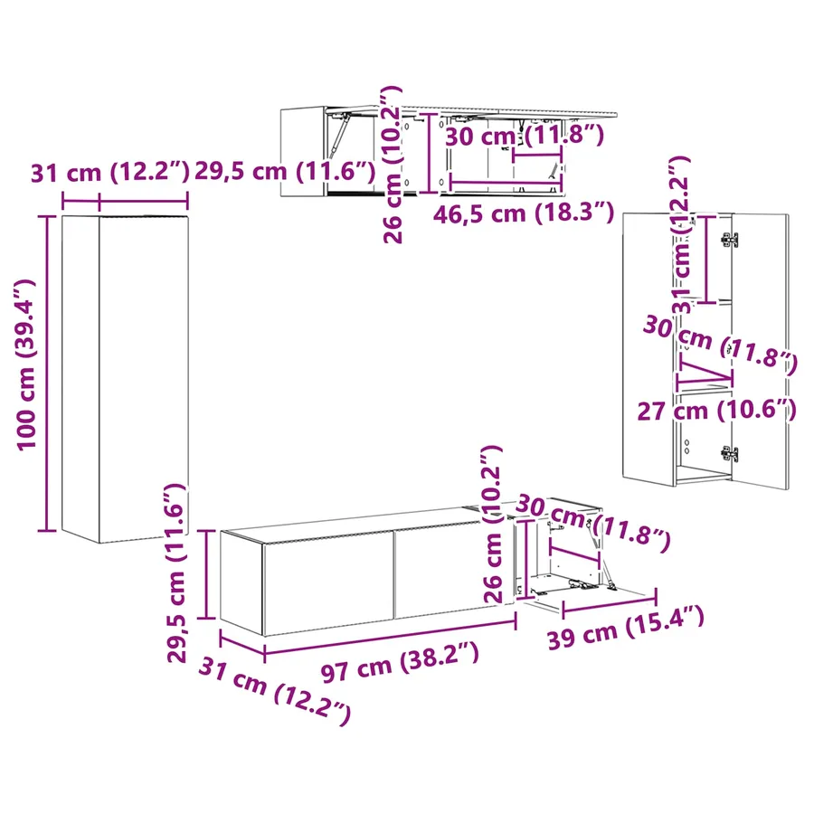 Meuble TV 5 pcs Blanc - 16
