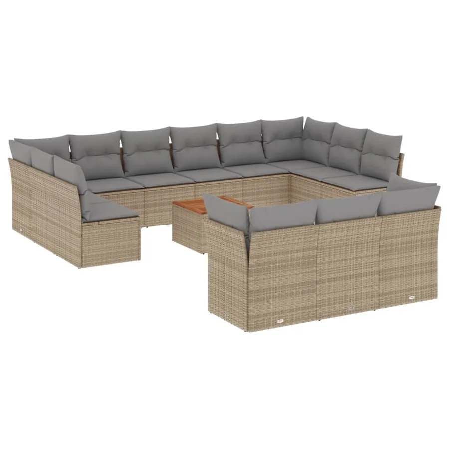 Salon de jardin avec coussins 14 pcs beige résine tressée - 2