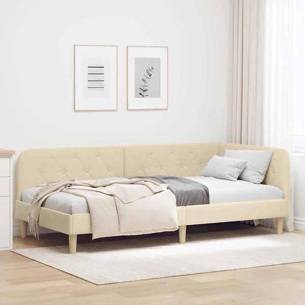 Cadre de lit d'angle Crème 90 x 200 cm tissu