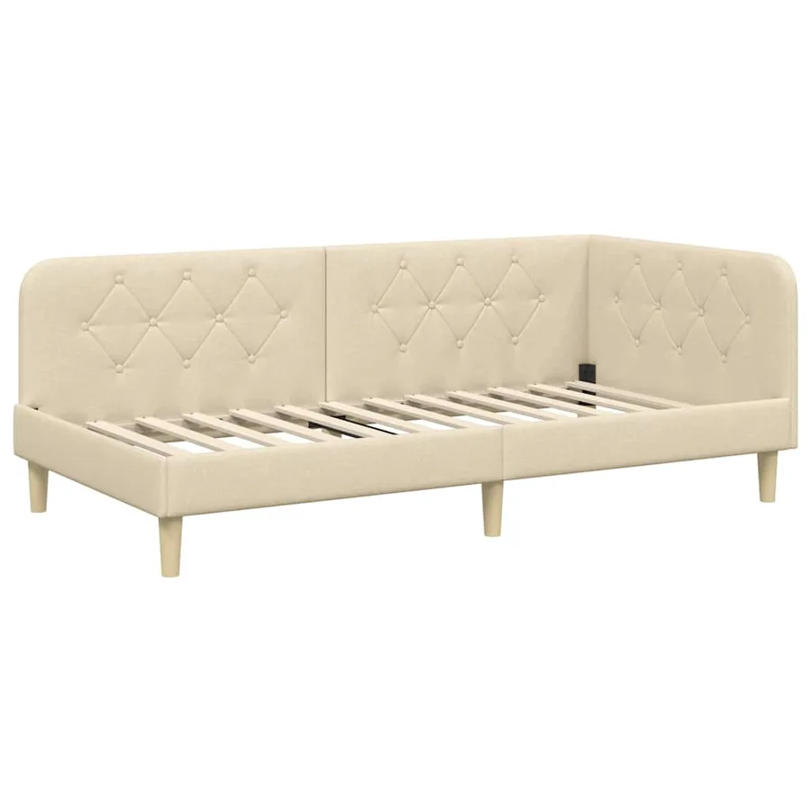 Cadre de lit d'angle Crème 90 x 200 cm tissu - 2