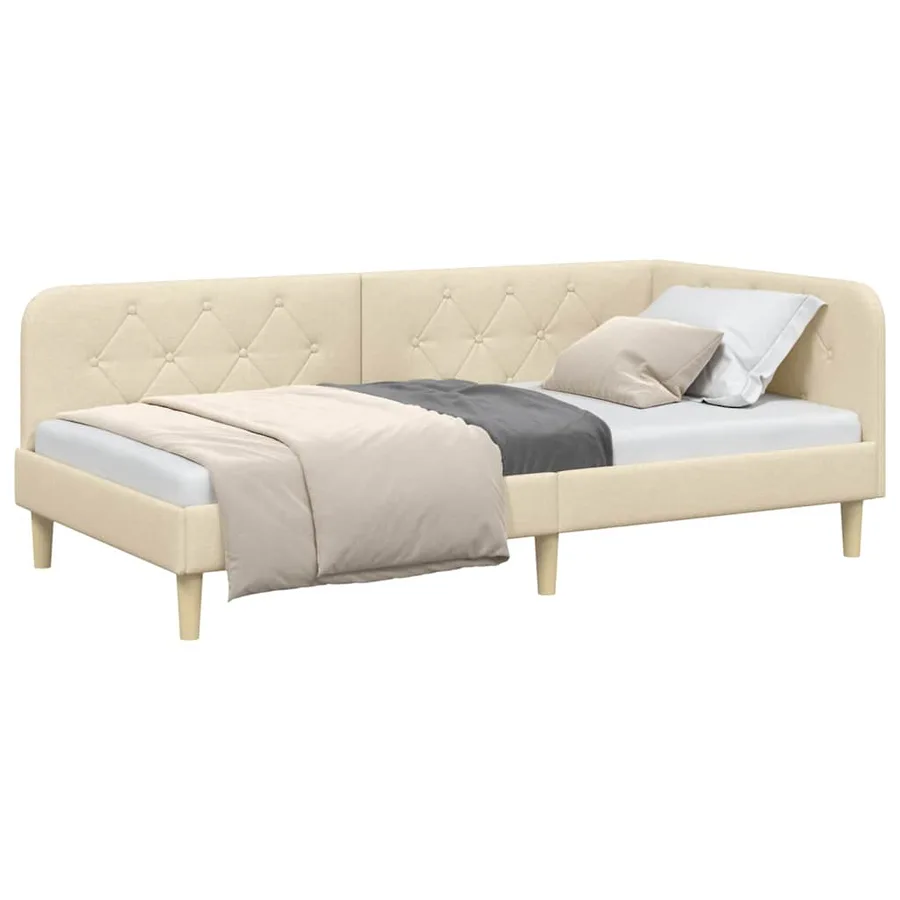 Cadre de lit d'angle Crème 90 x 200 cm tissu - 3