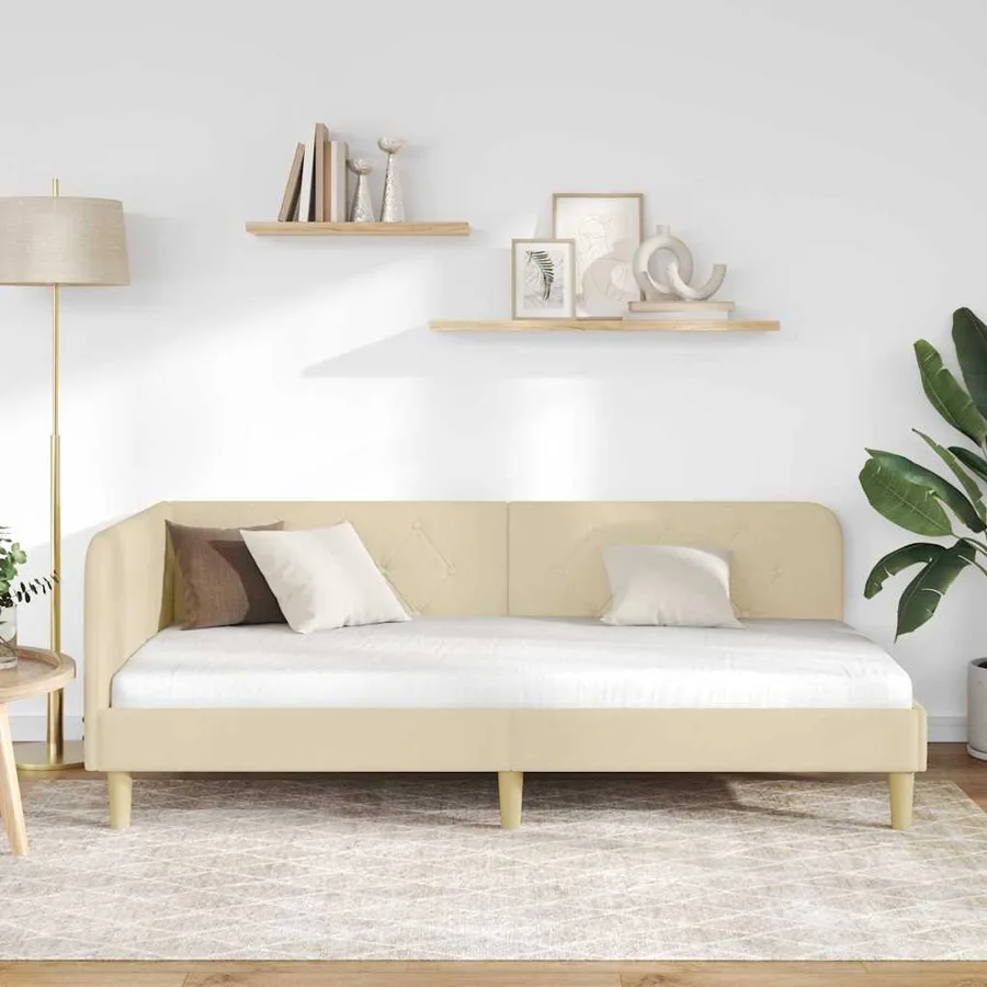 Cadre de lit d'angle Crème 90 x 200 cm tissu - 4