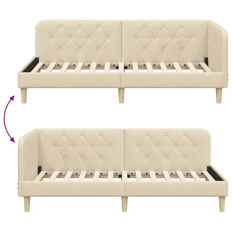 Cadre de lit d'angle Crème 90 x 200 cm tissu - 9