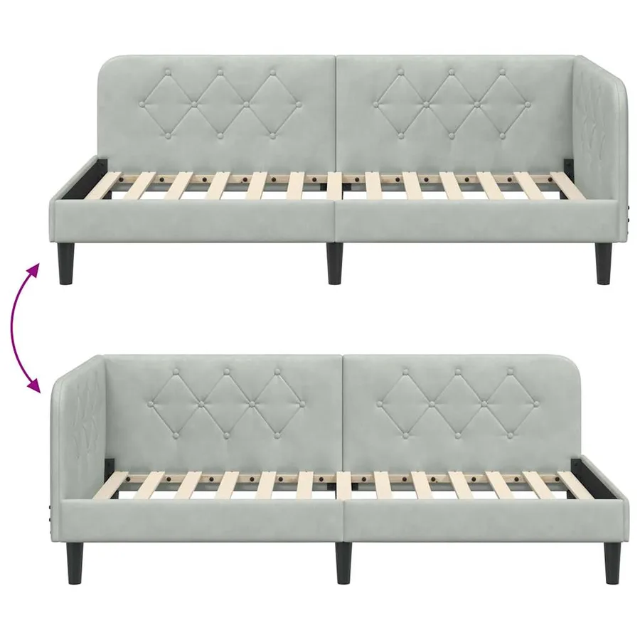 Cadre de lit d'angle Gris clair 90 x 190 cm Velours - 9