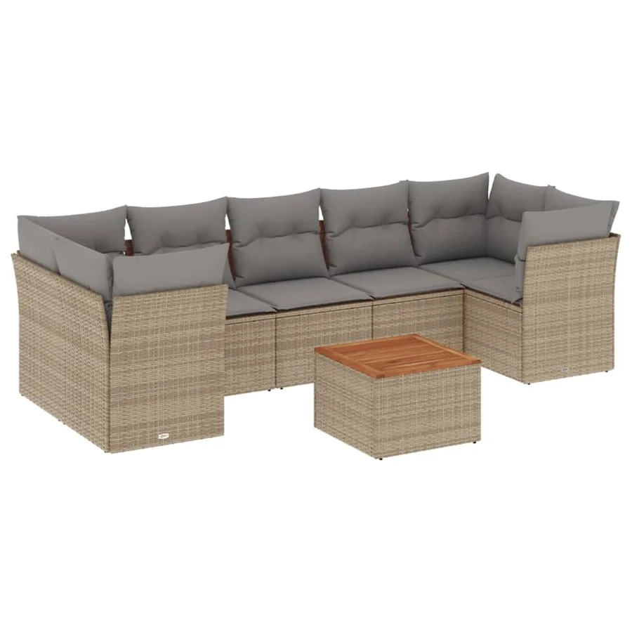 Salon de jardin avec coussins 8 pcs beige résine tressée - 2