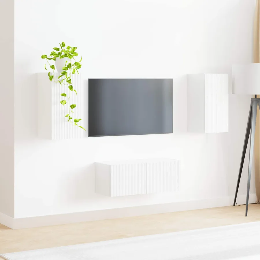 Ensemble meuble TV 2 pcs Blanc brillant Bois d'ingénierie - 4