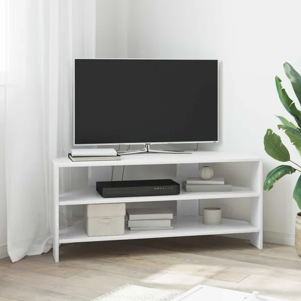 MeubleTVd'Angle Blanc brillant 102x40,5x45cm Bois d'ingénierie