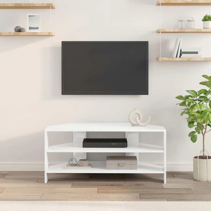 MeubleTVd'Angle Blanc brillant 102x40,5x45cm Bois d'ingénierie - 4