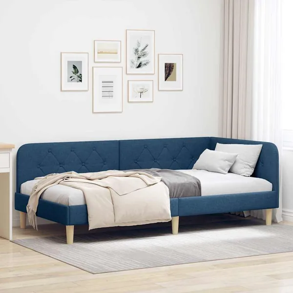 Cadre de lit d'angle Bleu 90 x 190 cm tissu