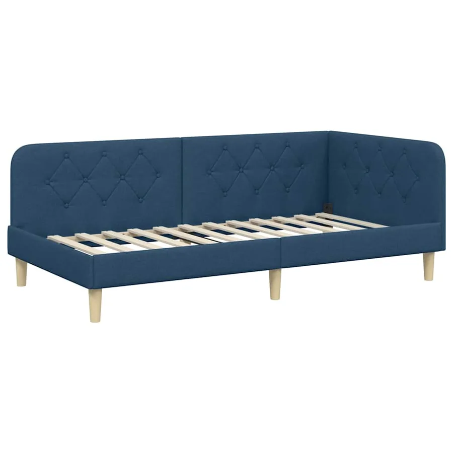 Cadre de lit d'angle Bleu 90 x 190 cm tissu - 2
