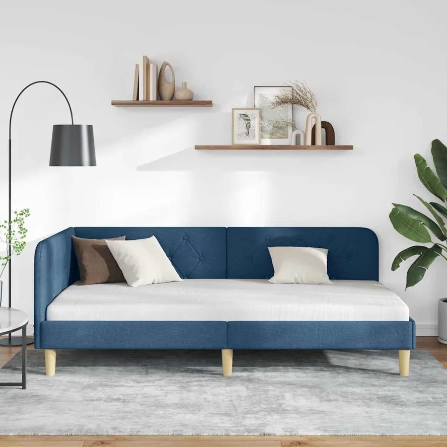 Cadre de lit d'angle Bleu 90 x 190 cm tissu - 4