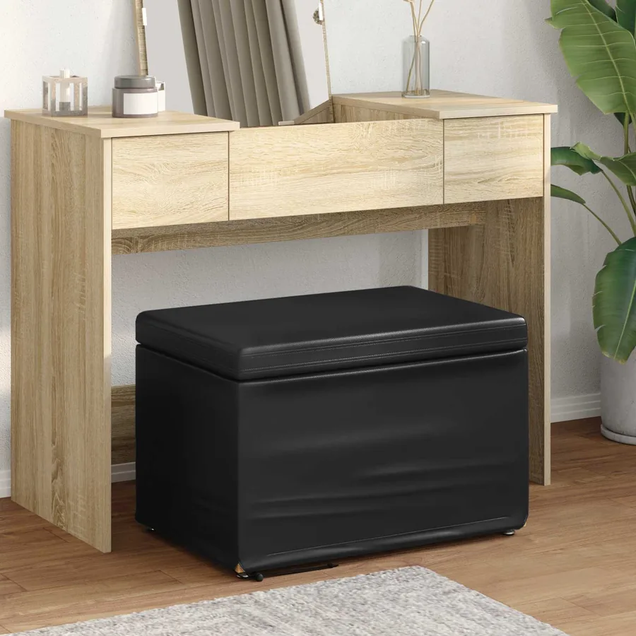 Tabouret Noir Cuir Synthétique et Bois Composite
