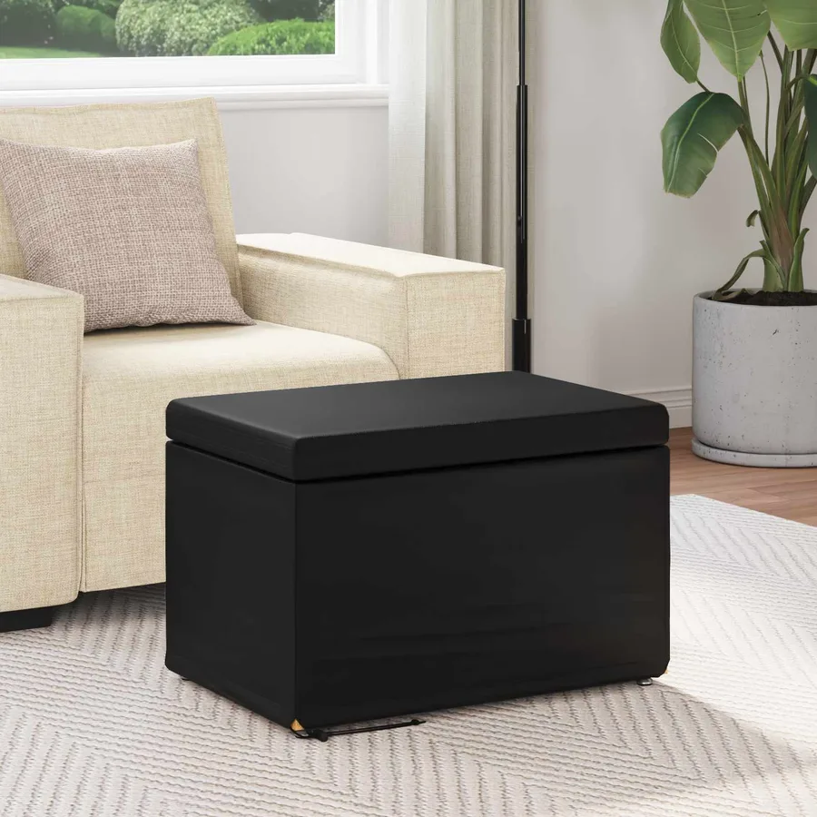 Tabouret Noir Cuir Synthétique et Bois Composite - 3