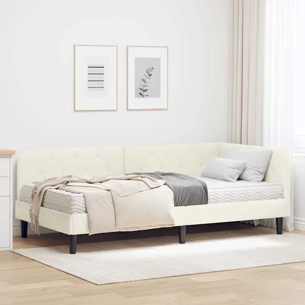 Cadre de lit d'angle Crème 90 x 200 cm Velours