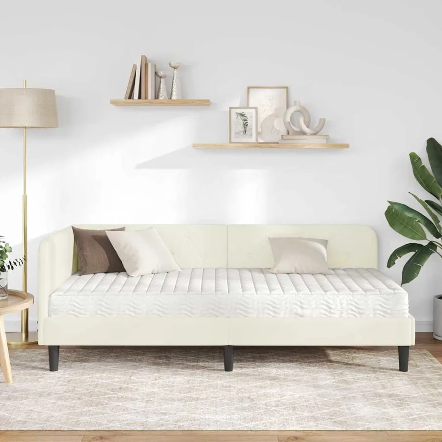 Cadre de lit d'angle Crème 90 x 200 cm Velours - 4