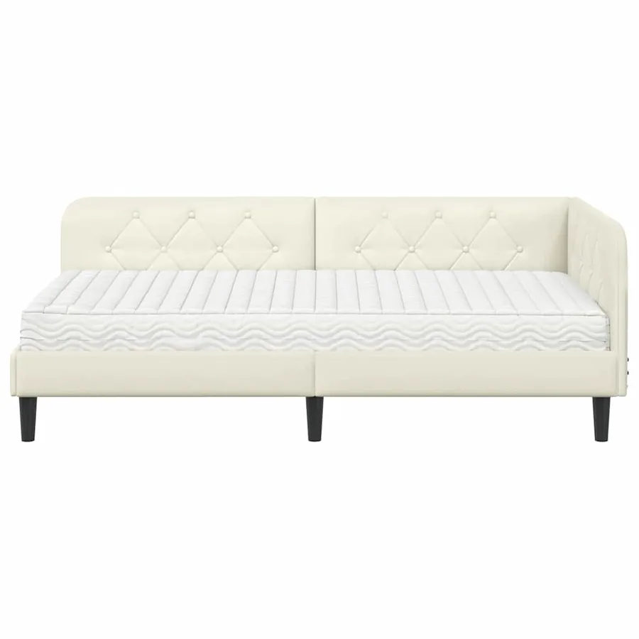 Cadre de lit d'angle Crème 90 x 200 cm Velours - 5