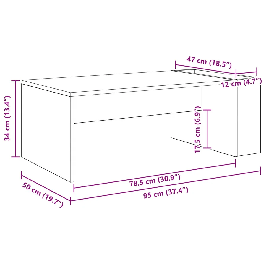 Table basse Gris Sonoma 95 x 50 x 34 cm Bois d'ingénierie - 10