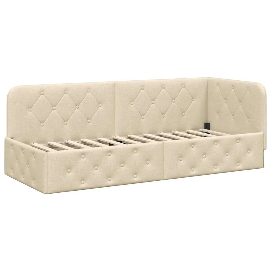 Cadre de lit d'angle Crème 80 x 200 cm tissu - 2
