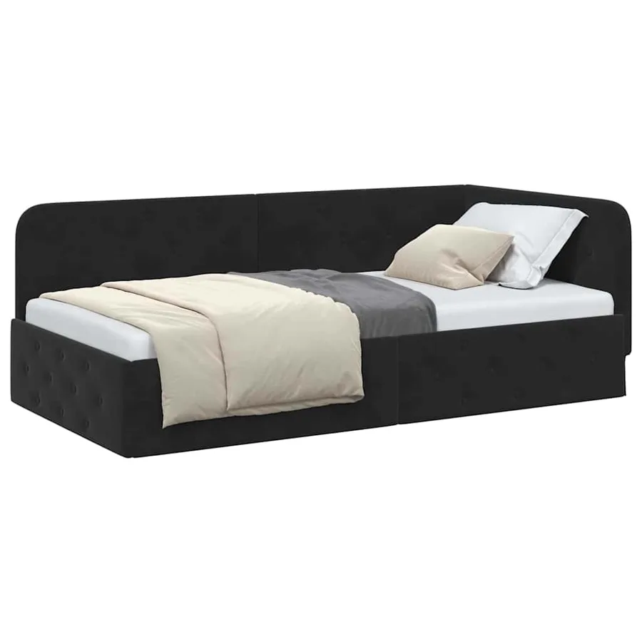 Cadre de lit d'angle Noir 90 x 190 cm Velours - 3