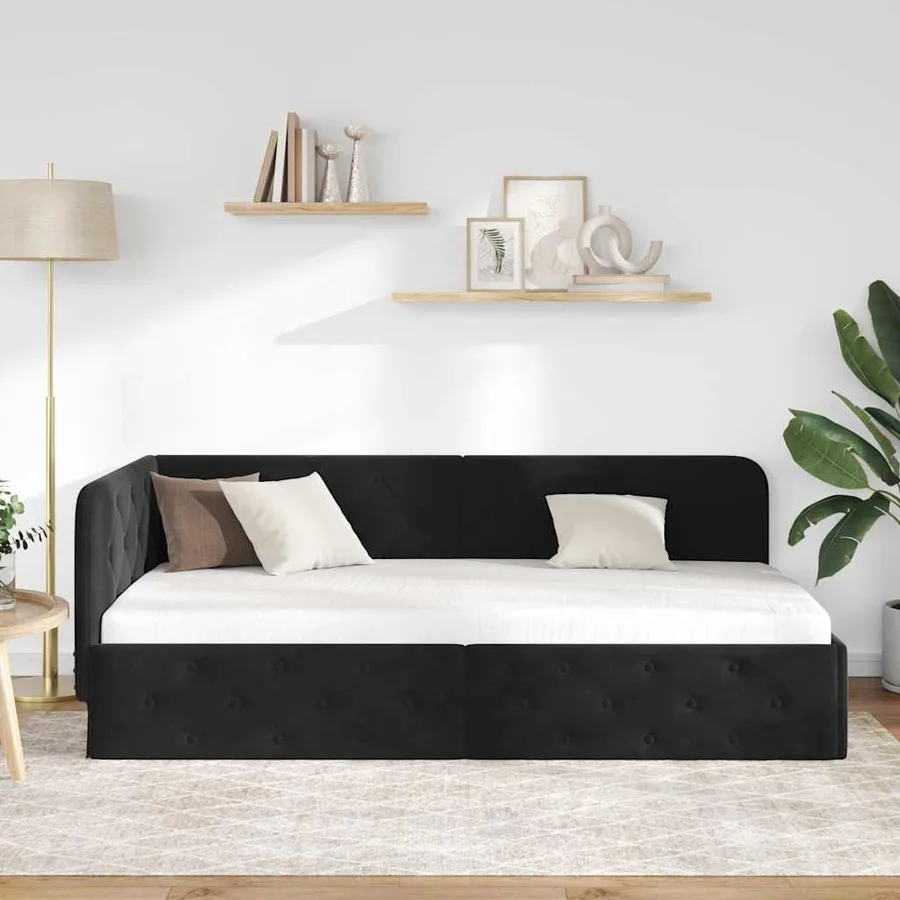 Cadre de lit d'angle Noir 90 x 190 cm Velours - 4