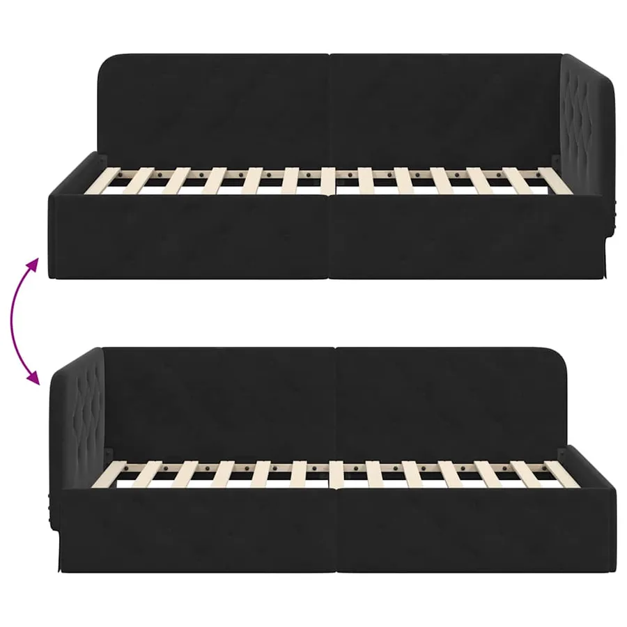 Cadre de lit d'angle Noir 90 x 190 cm Velours - 9