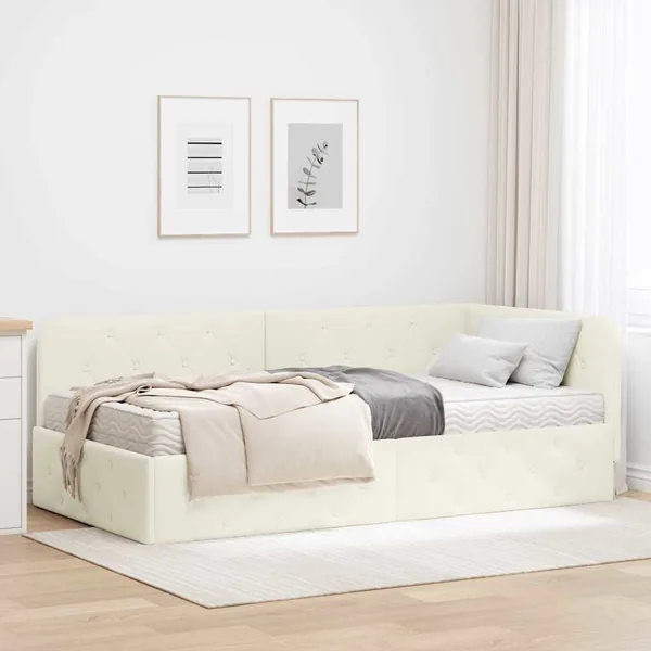 Cadre de lit d'angle Crème 90 x 190 cm Velours