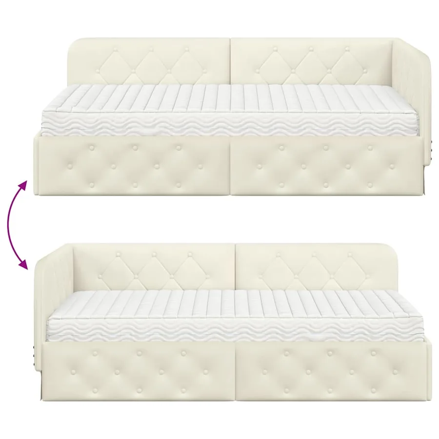 Cadre de lit d'angle Crème 90 x 190 cm Velours - 12