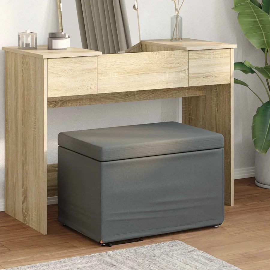 Tabouret Gris foncé 61 x 41 x 40 cm Tissu et bois stratifié