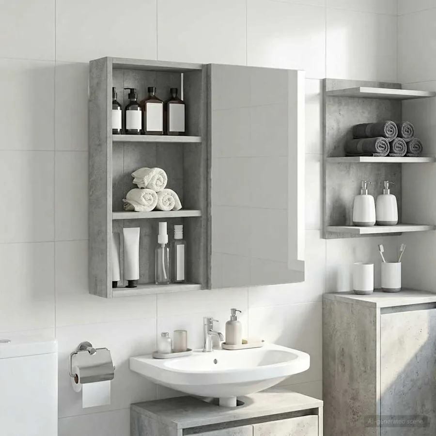 Armoire murale de salle de bain Gris Béton 30 x 10 x 60,5 cm - 4
