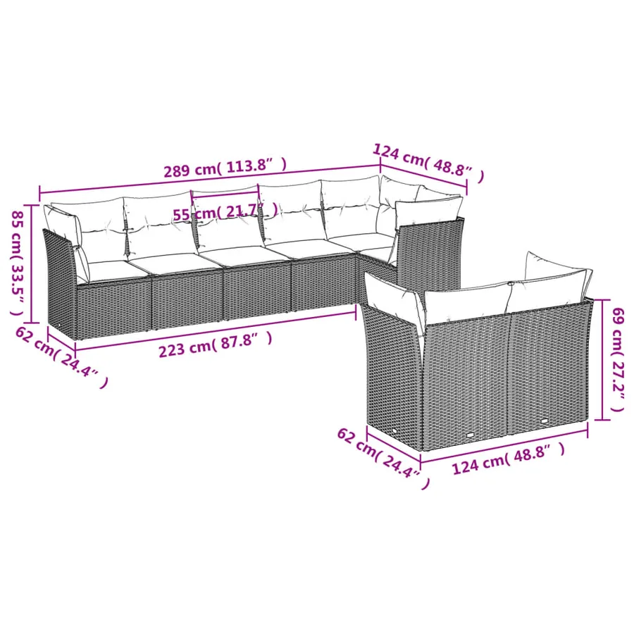 Salon de jardin avec coussins 8 pcs beige résine tressée - 3