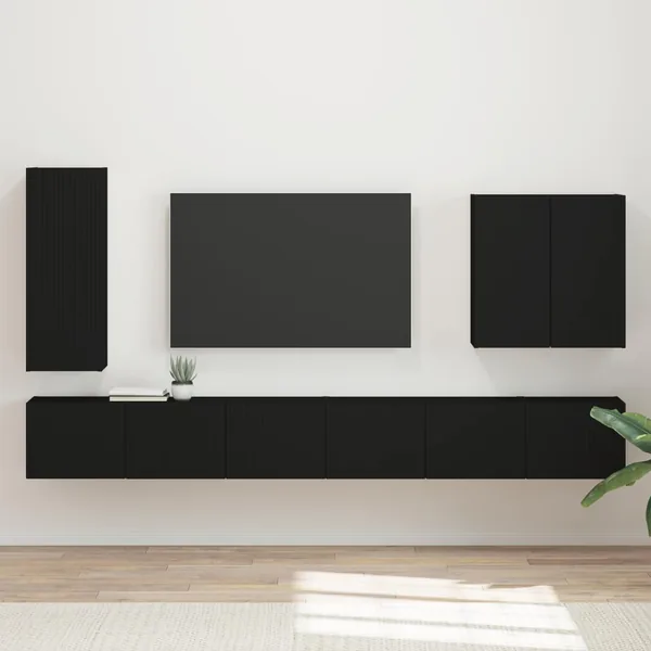 Ensemble de meuble TV mural Montage mural 6 pcs Noir