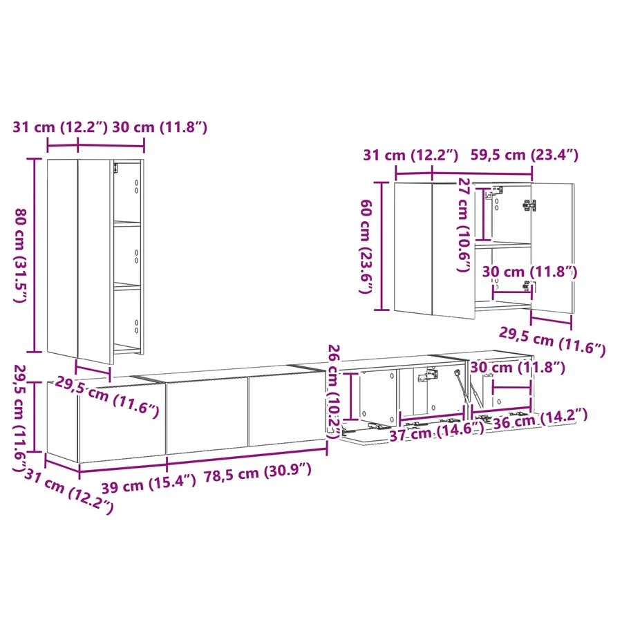Ensemble de meuble TV mural Montage mural 6 pcs Noir - 16