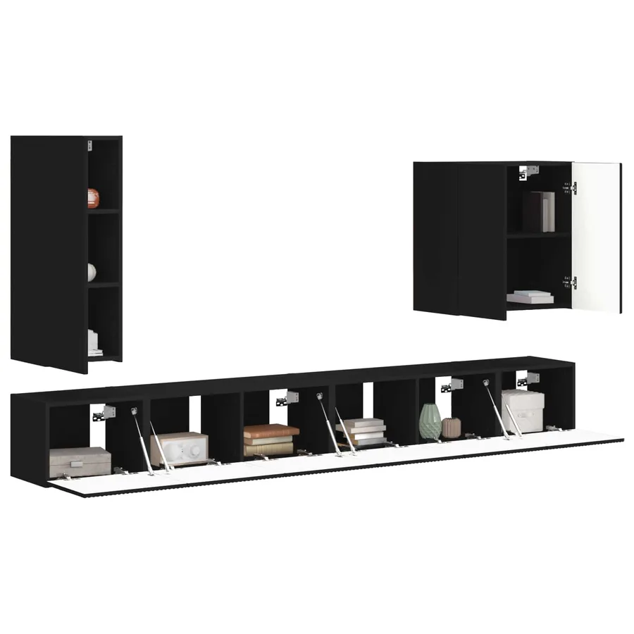 Ensemble de meuble TV mural Montage mural 6 pcs Noir - 3