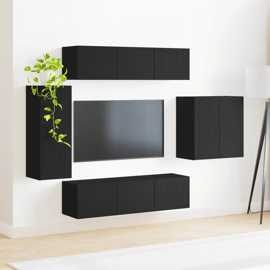 Ensemble de meuble TV mural Montage mural 6 pcs Noir - 4