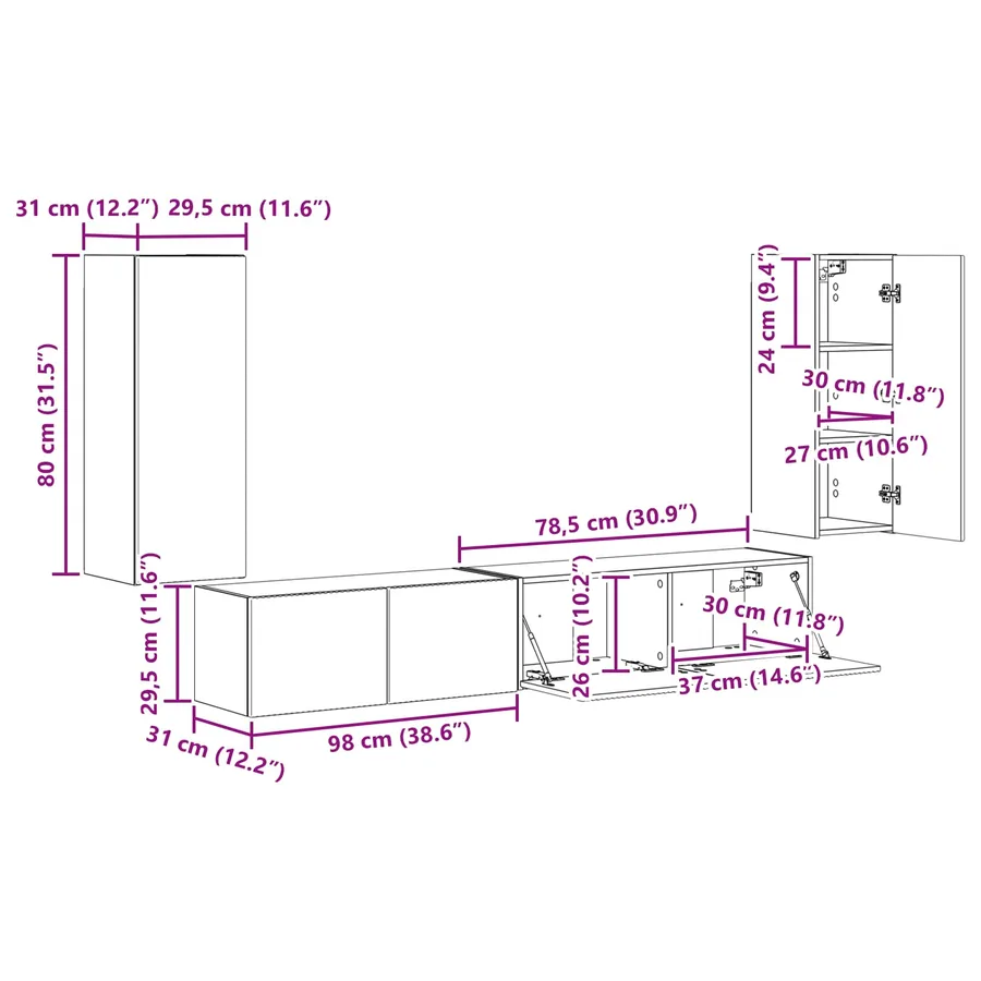 Ensemble meuble TV 4 pcs Blanc brillant Bois d'ingénierie - 15