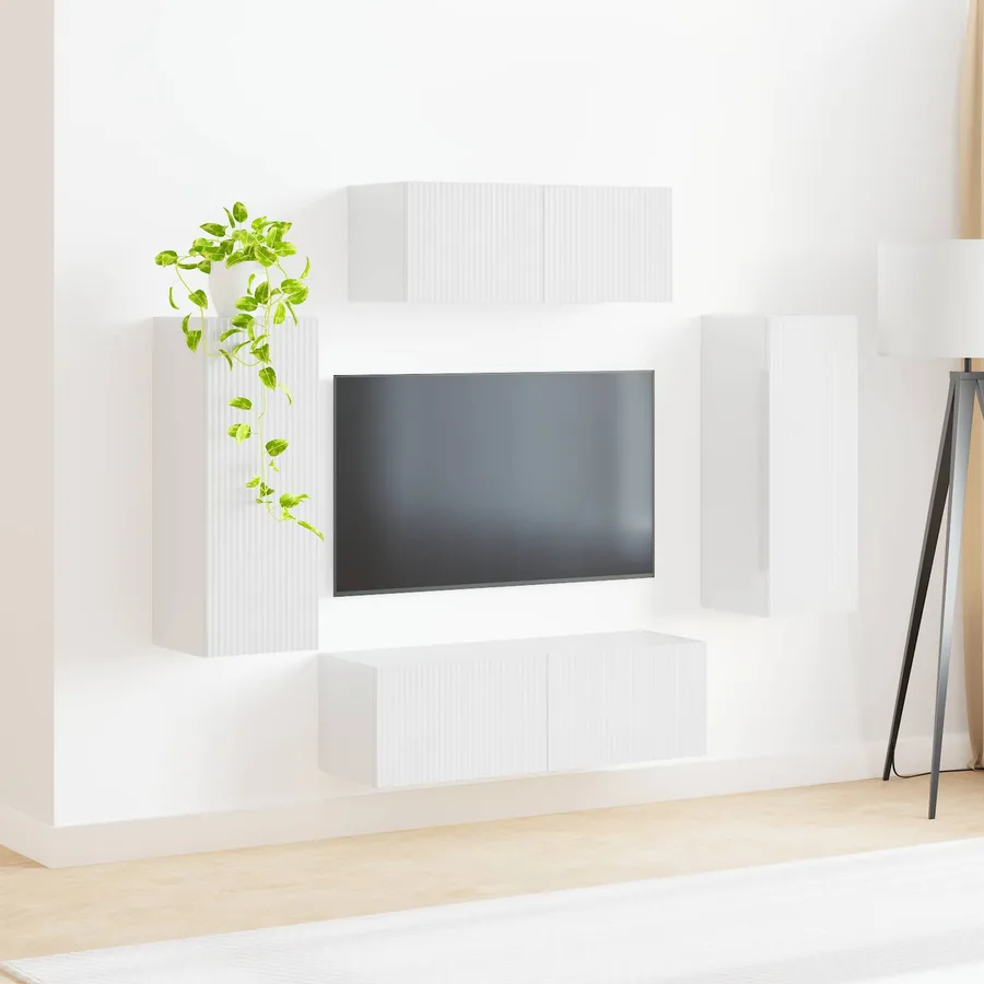 Ensemble meuble TV 4 pcs Blanc brillant Bois d'ingénierie - 4