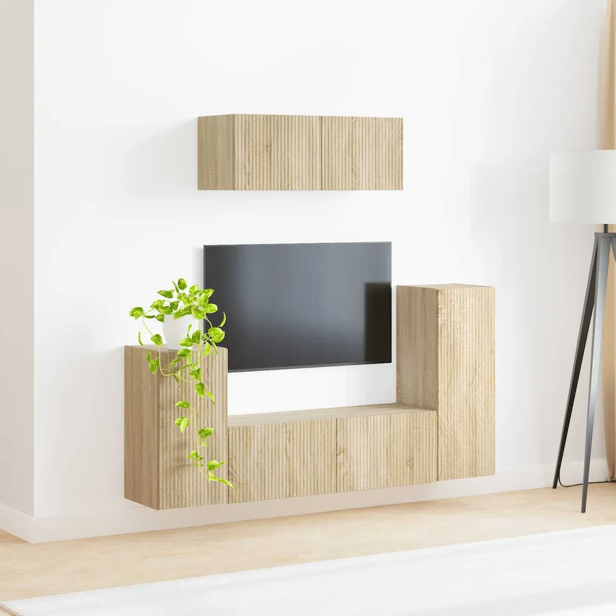 Ensemble meuble TV 4 pcs Chêne Sonoma Bois d'ingénierie - 4