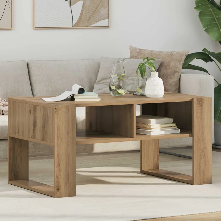 Table basse Chêne artisanal 92 x 53 x 45 cm Bois d'ingénierie
