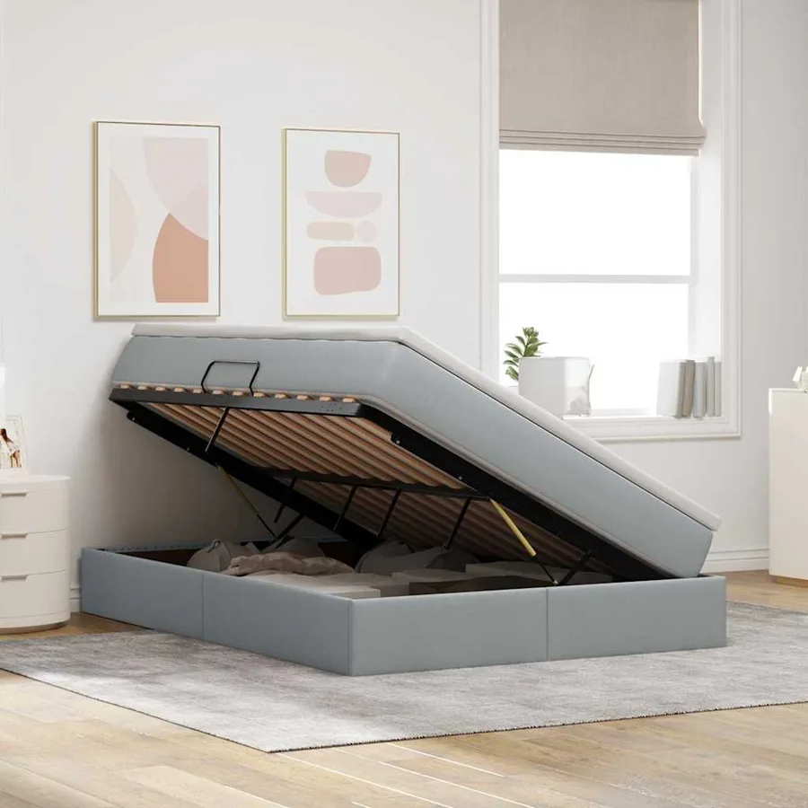 Lit avec rangement et matelas Gris clair 140 x 190 cm Polyester - 4