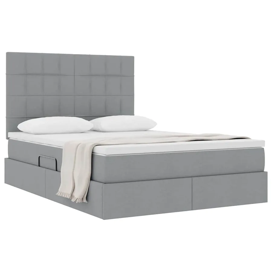 Lit avec rangement et matelas Gris clair 140 x 190 cm tissu - 3