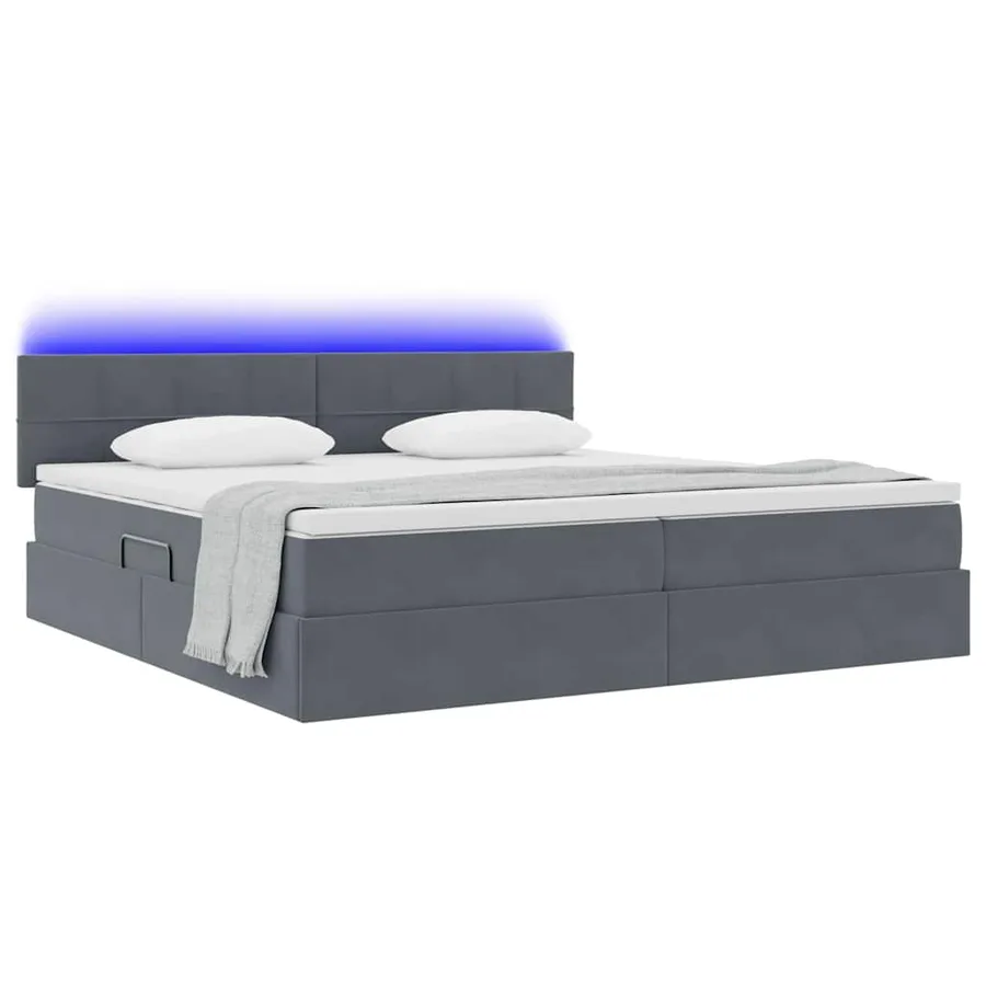 Lit de rangement LED avec matelas Gris foncé 200 x 200 cm - 3