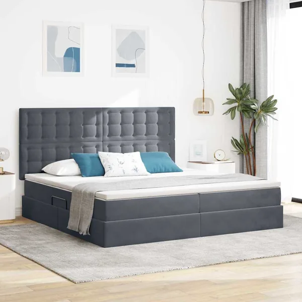 Lit de rangement LED avec matelas Gris foncé 200 x 200 cm