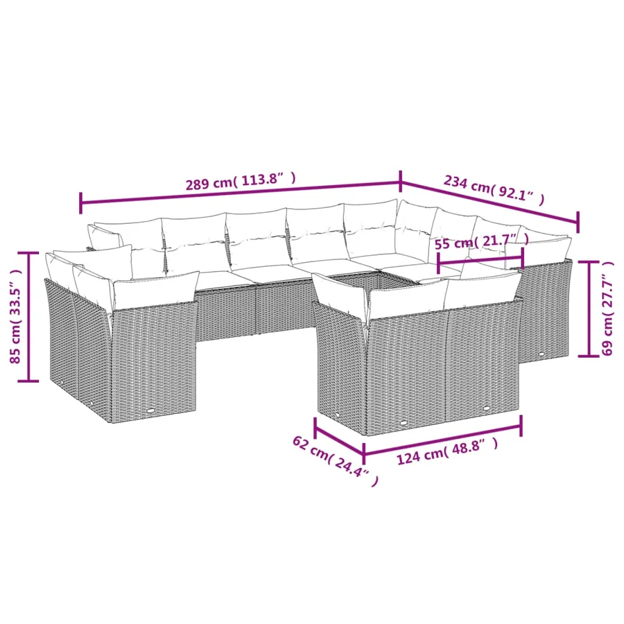 Salon de jardin avec coussins 12 pcs beige résine tressée - 3