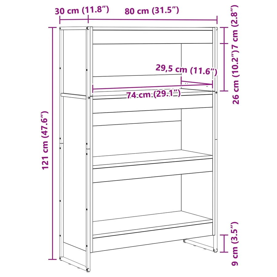 Bibliothèque 80 x 30 x 121 cm Bois d'ingénierie Chêne artisan - 11