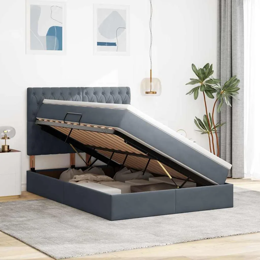 Lit avec rangement et matelas Gris foncé 140 x 190 cm Velours - 4